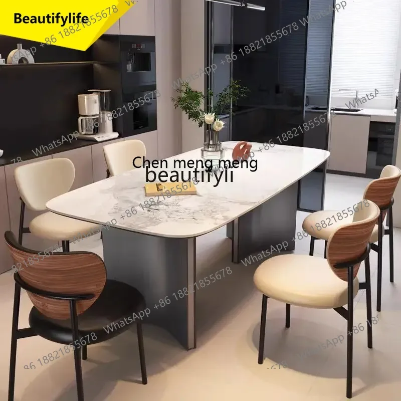 Italian Minimalist Rectangular Home Living Room Modern Simple Rock Slab Dining Table Light Luxury Dining Table and Chair Set K18