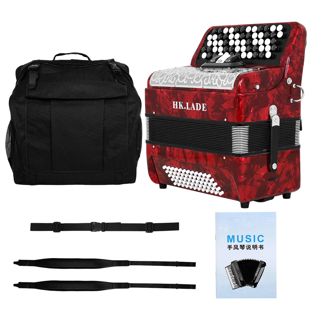 HK·LADE AH-170 62 Key 60 Bass Key Button Pro 62-Key Bayan Accordion 60 Bass Goatskin Bellows Anti-Slip Buttons Metal Grille