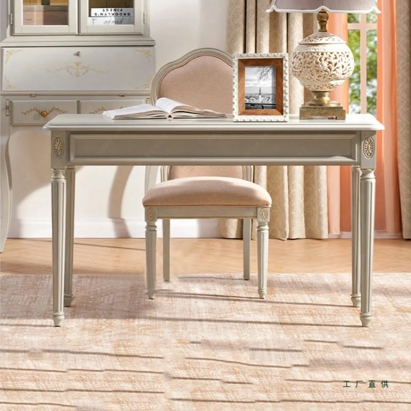 

American country solid wood simple white desk and chair combination small apartment writing desk European style home desk