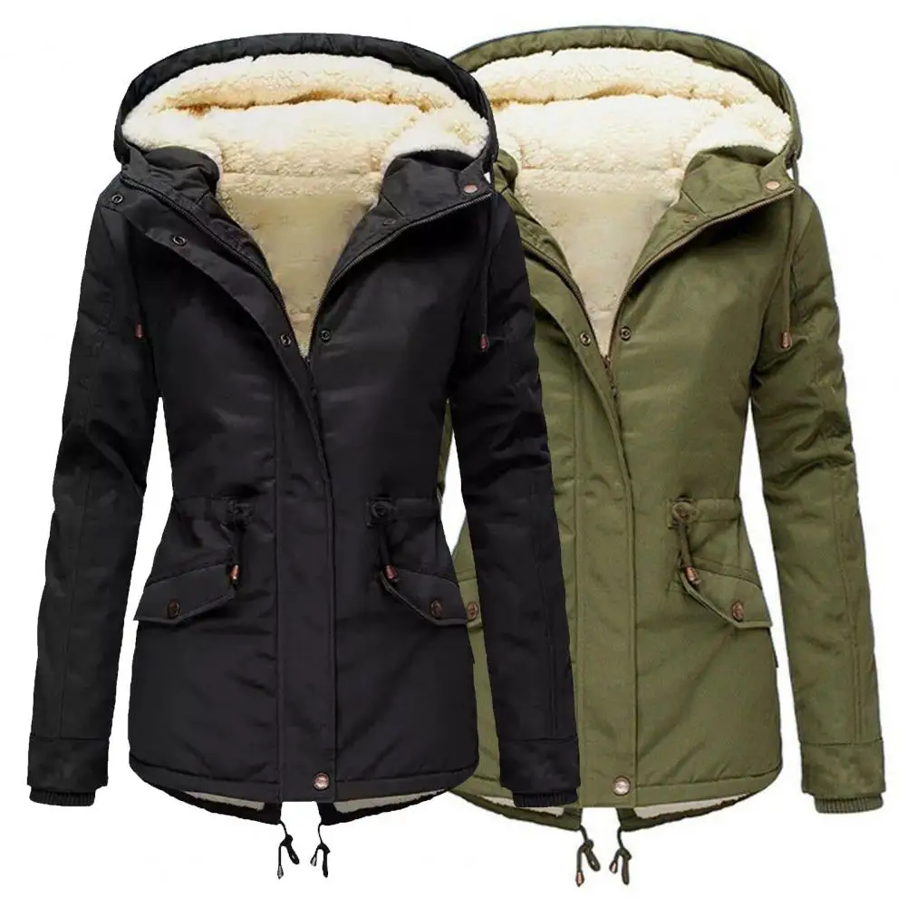 Winter Long Sleeve Zipper HoodedWomen Coat Jacket 2023 Autumn New Fashion Casual Solid Color Parka