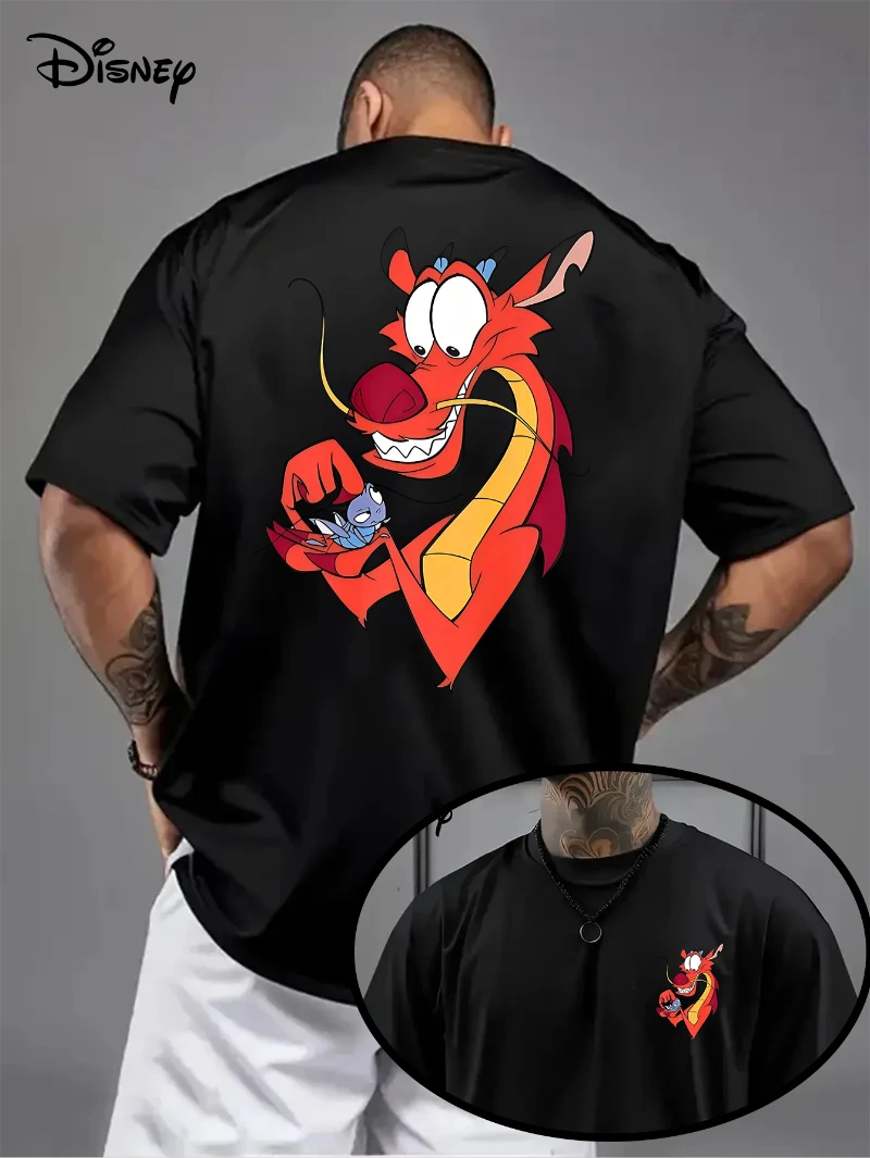 تي شيرت رجالي مطبوع عليه Disney، Mulan Theme، قميص رجالي مطبوع بنمط Mushu Dragon، قميص علوي كاجوال هدية عيد ميلاد يوميًا