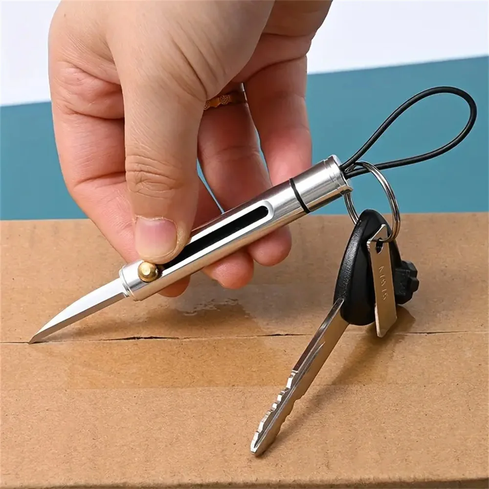 Stainless Steel Mini EDC Knife with Keychain Loop - Portable Outdoor Self-Defense Knife Pendant - Multipurpose Key Ring Tool