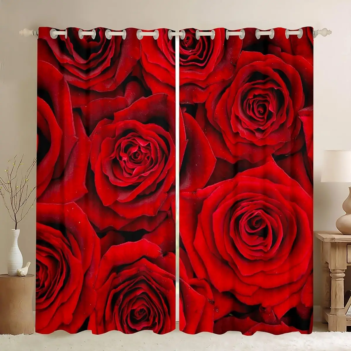 Valentine's Day Curtain, Red Rose Curtains Drapes, Romantic Rose Floral Window Curtain,Couple Botanical Flower Window Treatments