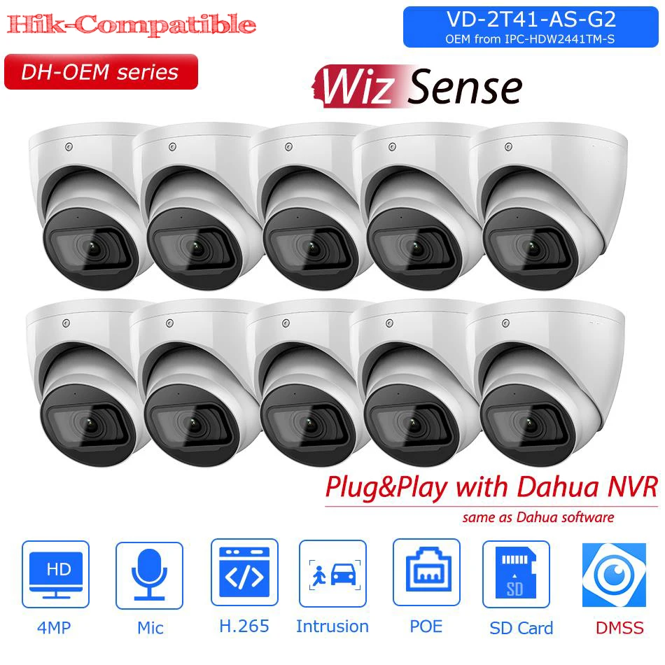 

10PCS OEM Dahua 4MP Wizsense IP Camera from Starlight Built-in Mic Slot Security Surveillance IP Camera replace IPC-HDW2441TM-S