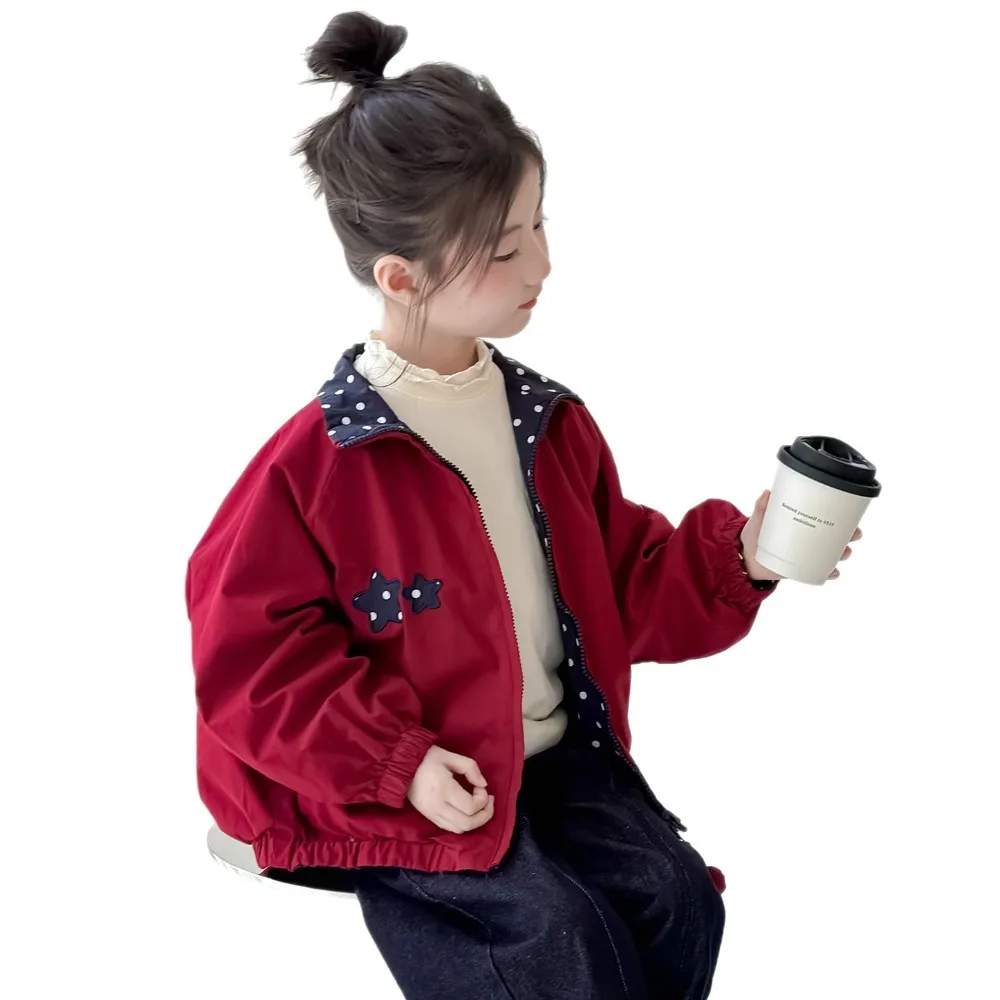 Girls Reversible Jacket 2026 New Autumn Kids Beautiful Unique Double Sided Wear Top Fashion Little Girl Fall Outwear
