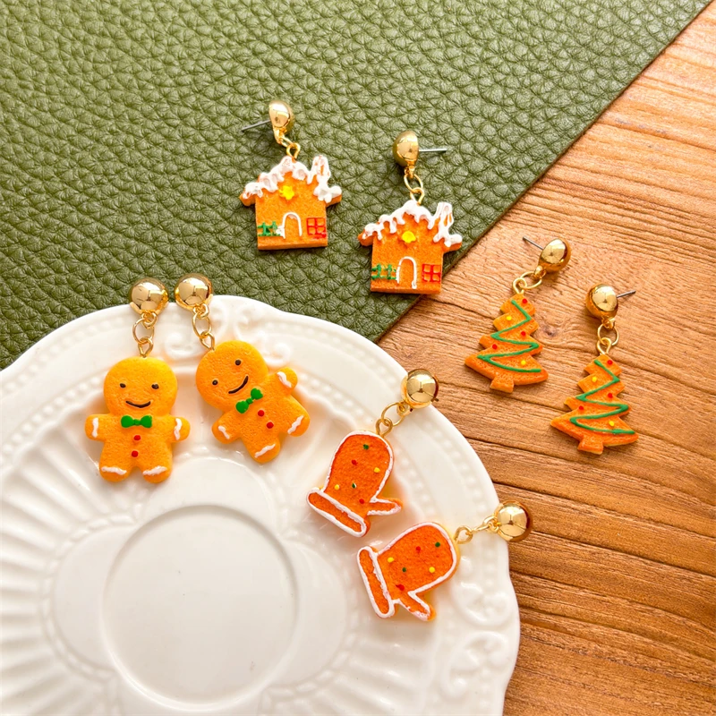 2026 عيد ميلاد سعيد الاكريليك أقراط للنساء الفتيات لطيف الكرتون الزنجبيل رجل انخفاض القرط موضة هدايا مجوهرات العيد #6