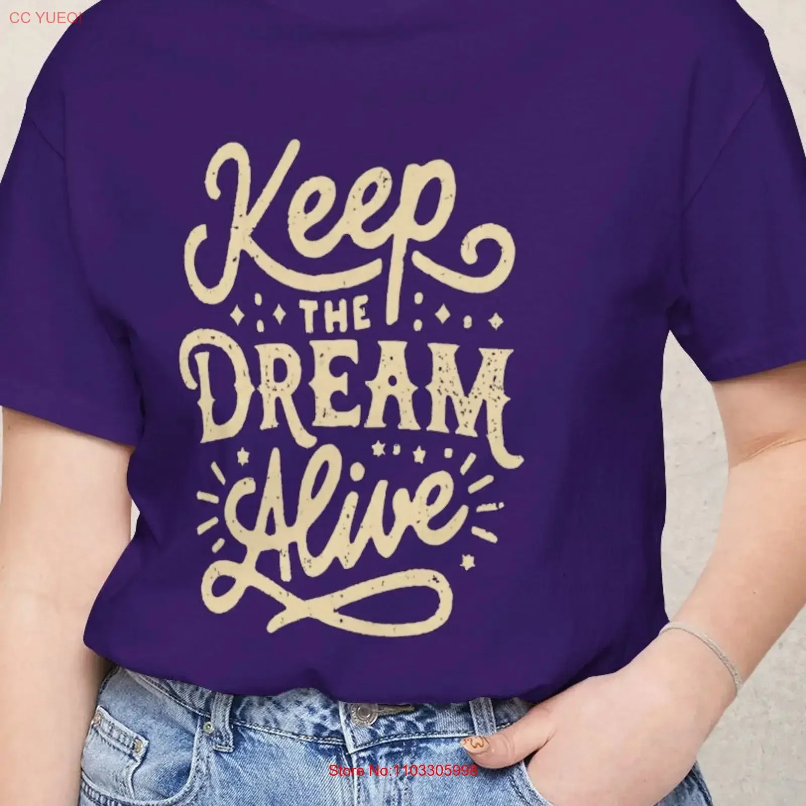 Keep The Dream Alive Jersey T Shirt vintage Haut délavé pour un usage quotidien homme Mode confortable Vêtements de créateurs polyvalents