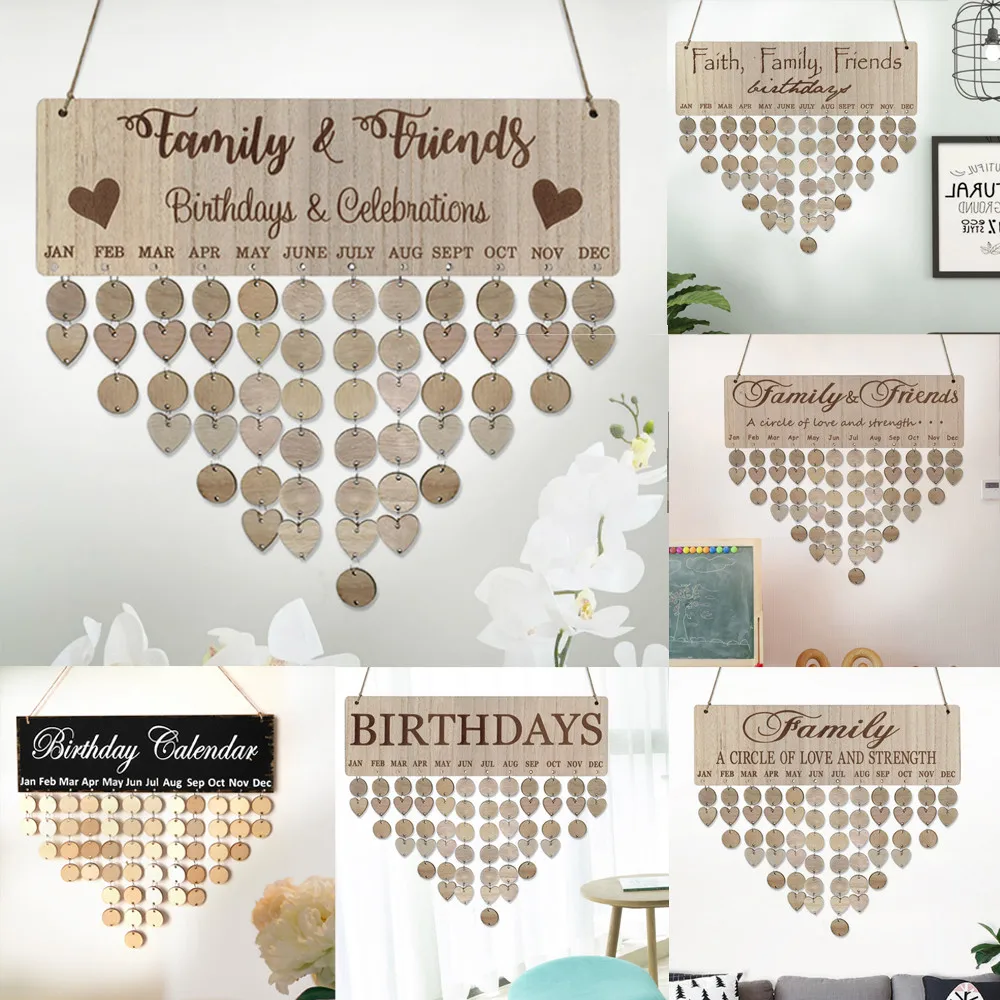 Calendar Birthday Family Board Wooden Hanging Reminder Wall Plaque Diy Datehome Reminding Wood Friendsgifts Menology Decor