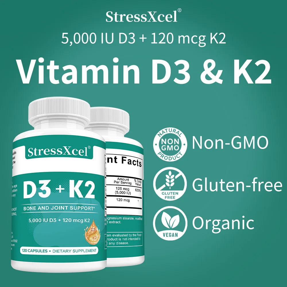 

Vitamin D3 K2 - Vitamin D3 5000 Iu & K2 As MK-7 120 Mcg - Immune & Mood Support, for Bone & Teeth Health, 120 Capsules
