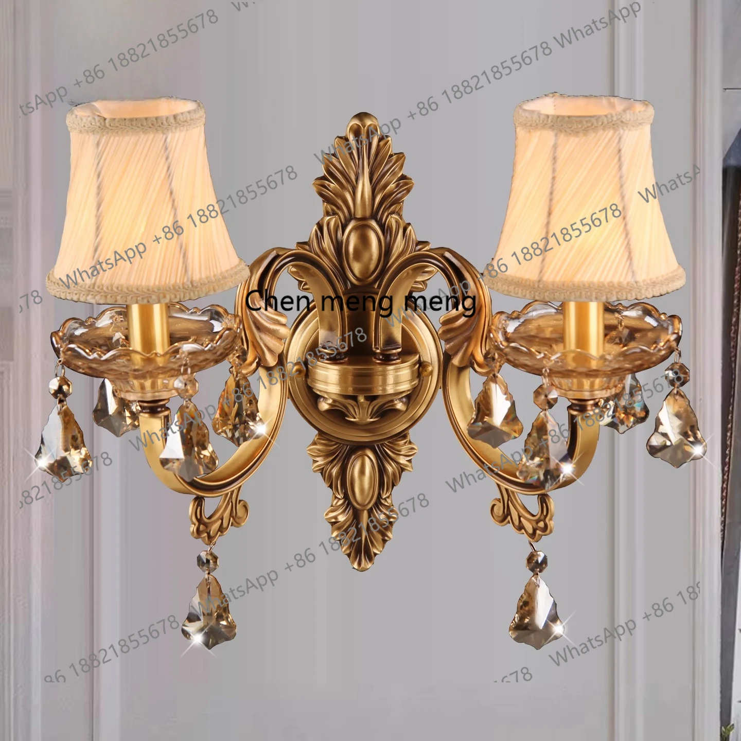 

Double Head American All Copper Crystal Wall Lamp Stair Mirror Front Corridor Light Bedroom Wall Lamp 2922