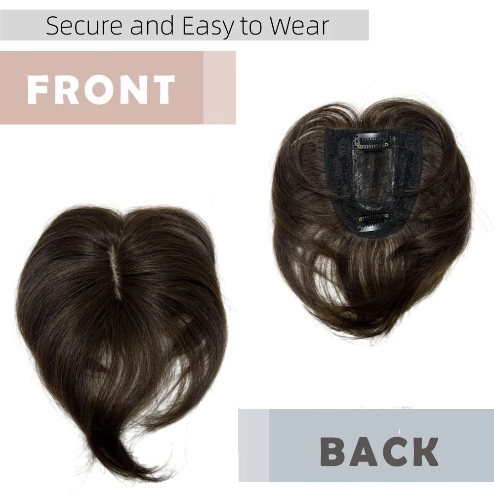 Topper per capelli corti da 15 cm per donne e uomini Piccoli toppers per capelli umani Clip-on posticci per diradare la linea di parti di capelli Facile da indossare