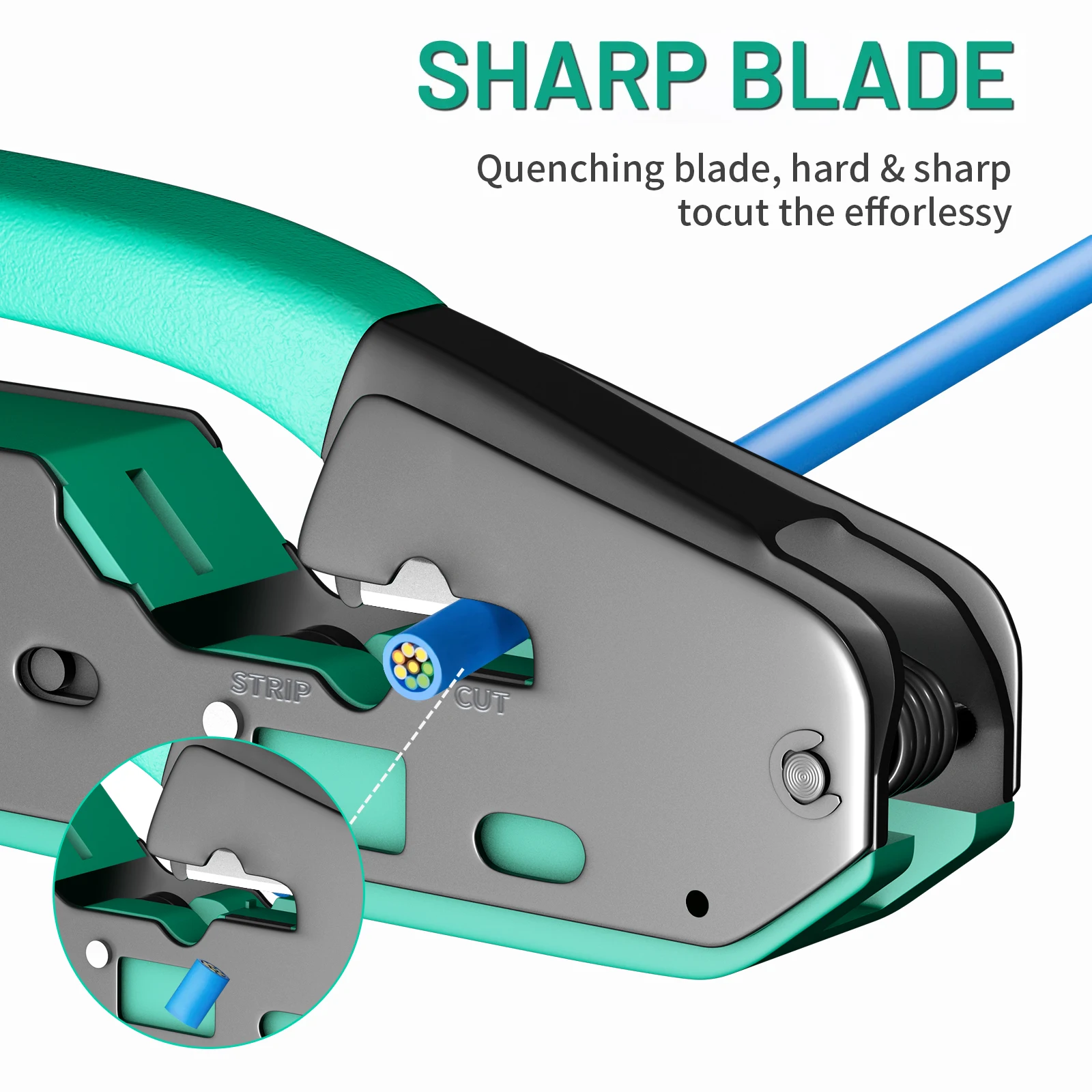 RJ45 Crimp Tool Kit Pass Cat6 Crimping Tool For Cat5 Cat5e Cat6 8P8C Connector, All-in-one Ethernet Crimper view 5
