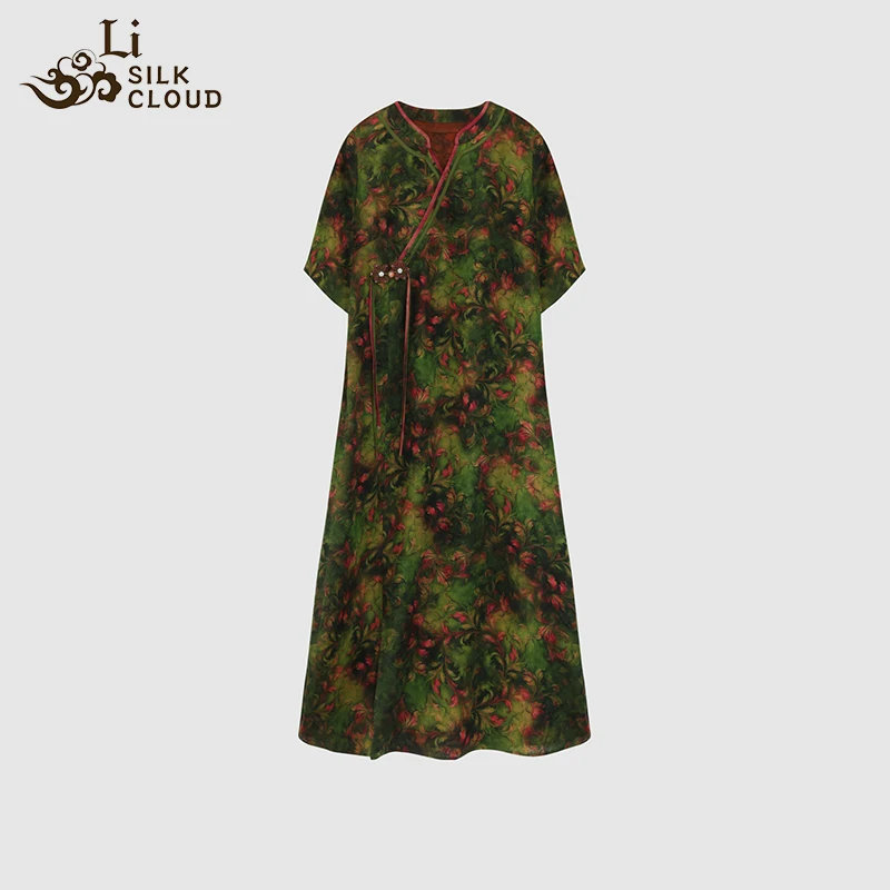 LI SILK CLOUD xiangyunsha Dress - 100% Mulberry Silk, Elegant Ribbon Detail,Traditional Guangdong Black Pearl Guangdong Gauze