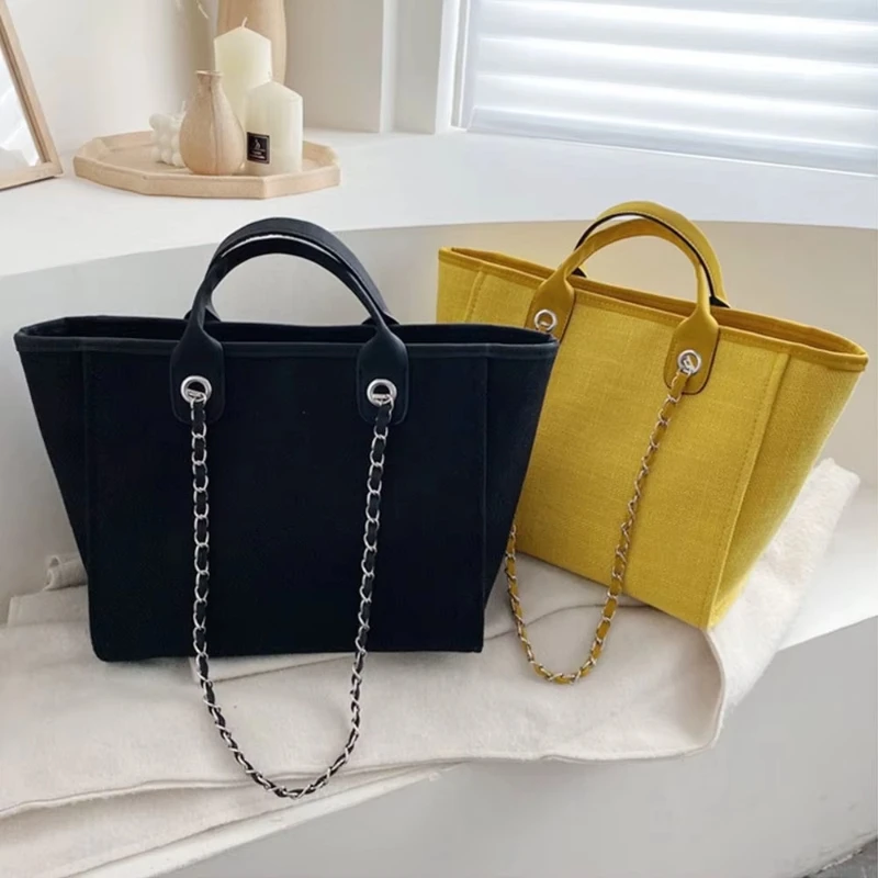 Women Tote Bag Canvas Large Handbag Chains Shoulder Bags Ladies Big Messenger Young Girls Bag New Shopping Bag  ﻿