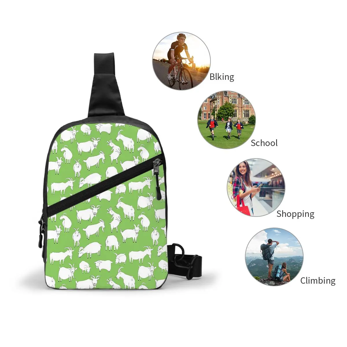 Charity Fundraiser - Green Goats Chest Bag Men Sling Crossbody Backpack Chest Bag Travel Hiking Daypack Shoulder Bag