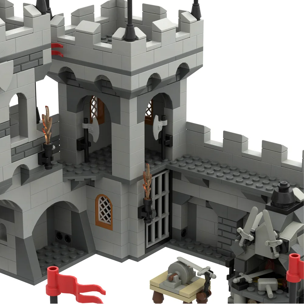 MOC Ancient Kingdom Knights Castle Wall Tower Turret Medieval Military Soldiers Action Figure Weapons Assemble Scene Kids Toys