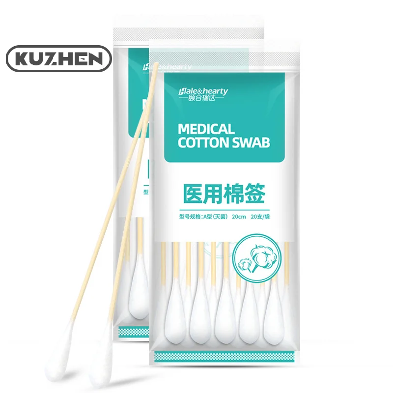 20pcs Women Beauty Makeup Cotton Swab Big Head Buds Make Up Wood Sticks Nose Ears Cleaning Health Care 20cm