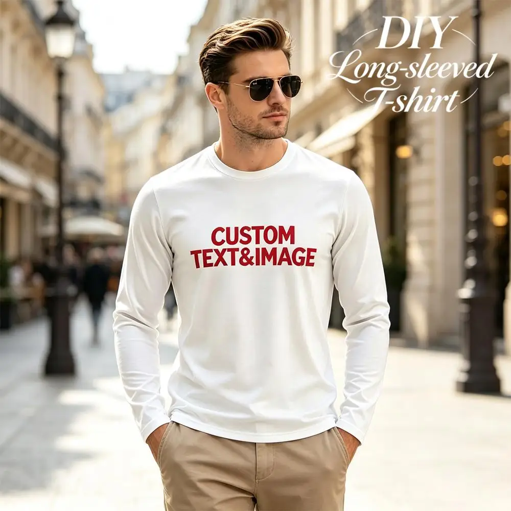 Custom 3D Print Long Sleeve T-shirt Men's Breathable Quick-Drying Tops DIY Print Your Own Text Image Logo O-neck Casual Tees
