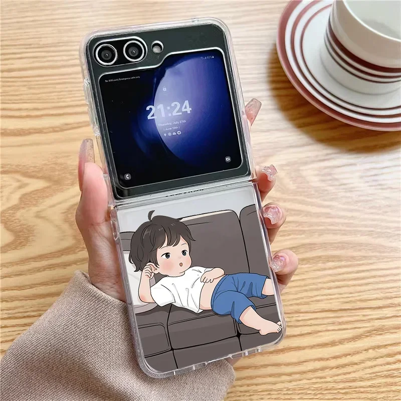 Cute Cartoon Couple Case for Samsung Galaxy Z Flip 6 ZFlip 5 5G Samsung ZFlip 4 Z Flip 3 Shell Bag Shockproof Transparent Case