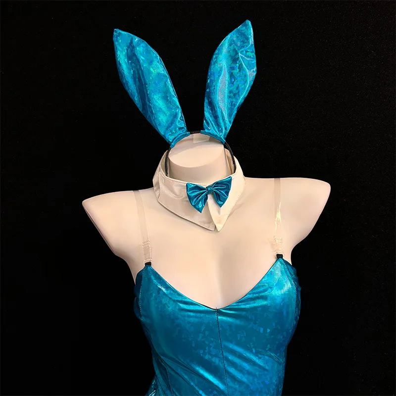 Anime Lovely Bunny Girl Cosplay Costume Sexy Laser Leather Bunny Girl Clothes Rabbit Bodysuit Suits Halloween Christmas Clothing