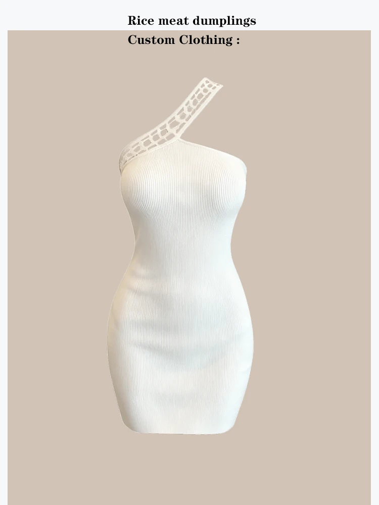 

Elegant Pure Desire Style Knitted Off-Shoulder Dress Slimming Sexy Atmosphere Wrap around Skirt High Elasticity Comfortable Fit