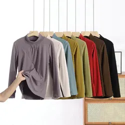 Plus size XL to 8XL MockNeck Folded Bottoming T-shirts Long sleeves Women Autumn Winter Slim Fit Tshirt undershirt Base Tops