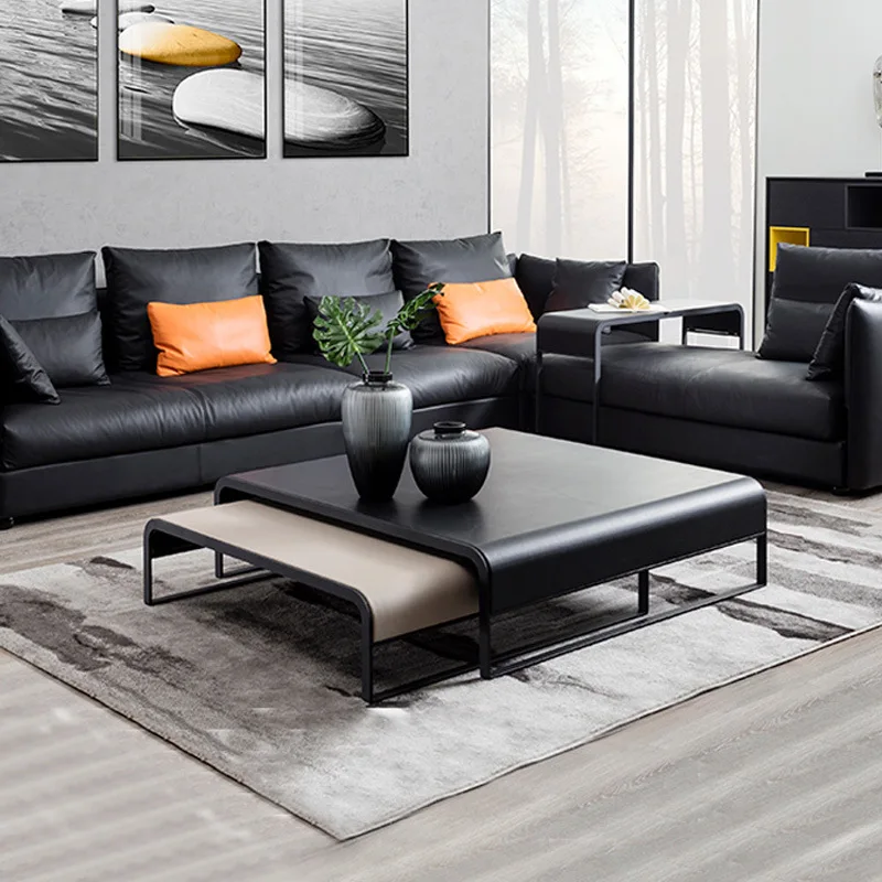 Nordic Italian minimalist, small apartment type child and mother leather coffee table, simple and modern