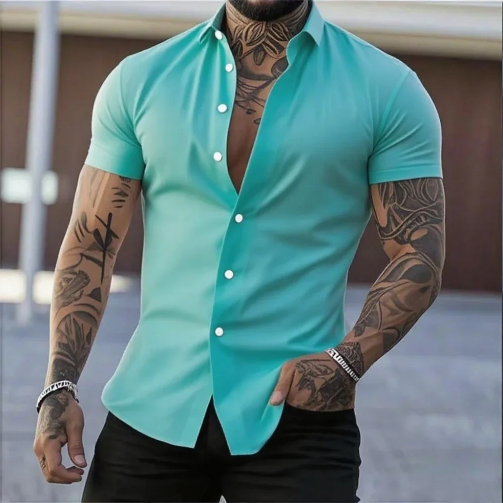 

New men's shirts in solid colors, thin short-sleeved shirts, sporty, casual and business shirts, large-sized men's wear