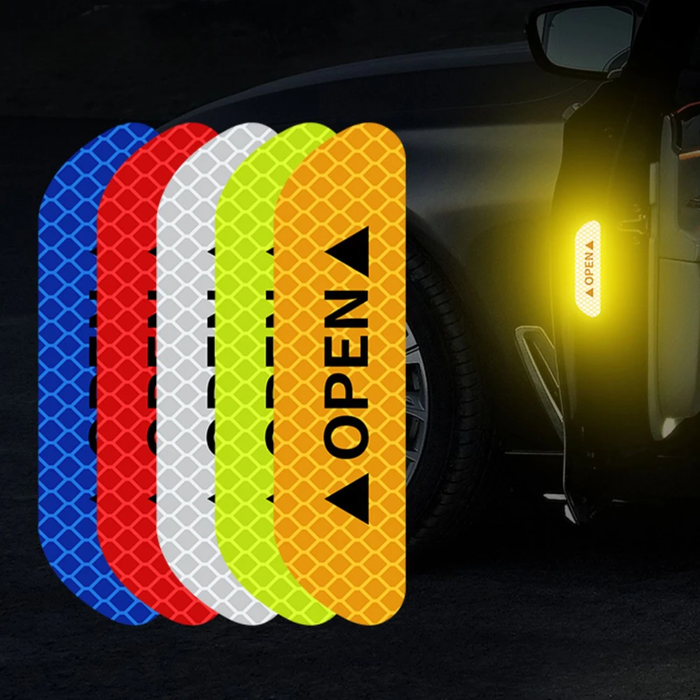 

4PCS Reflective Car Door Sticker Safety Opening Warning Reflector Tape Decal Car Accessories Exterior Interior Reflector Sticker