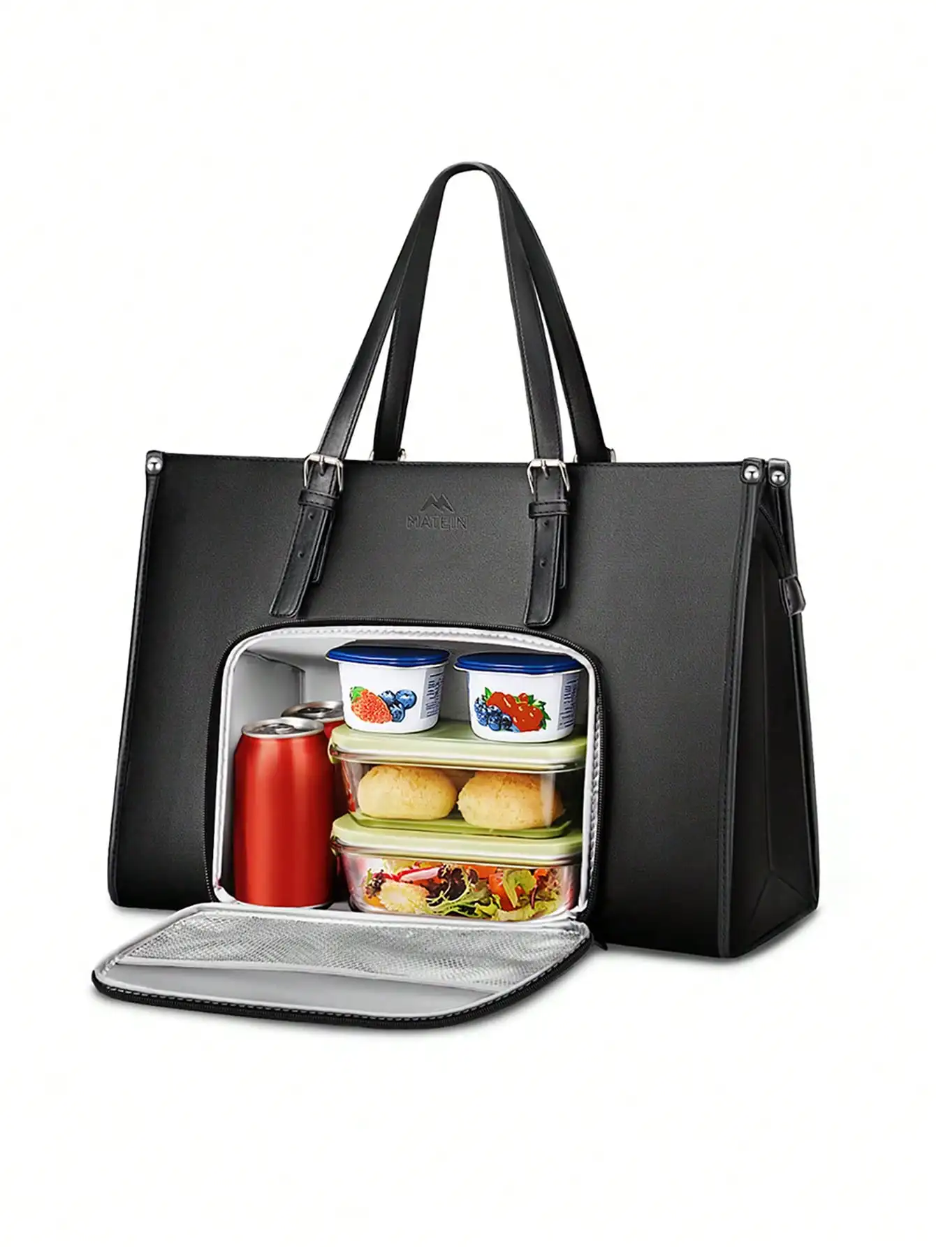 

Черная термосумка для обедов с отделением для ноутбука, деловая сумка из искусственной кожи для офиса и поездок на работу