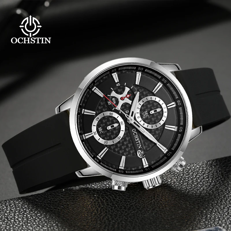 

OCHSTIN Silicone/Steel Strap Watches Male Commander Series Watch Men's Fashion Luxury Waterproof Luminous Hand Clock Gift Male