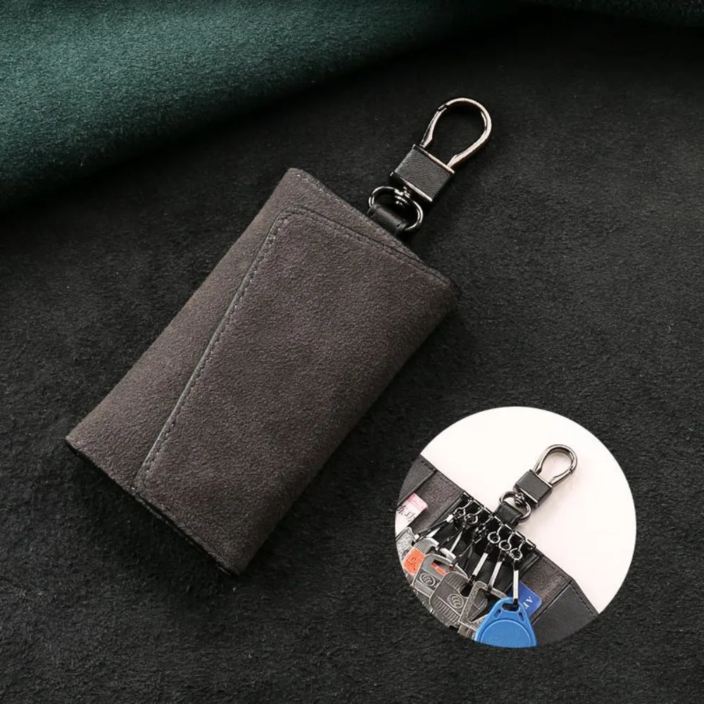 Portable 2 in 1 Key Holder Bag PU Leather Waterproof Pull Out Keychain Pouch Mini Storage Bag Solid Color PU Key Wallets Women