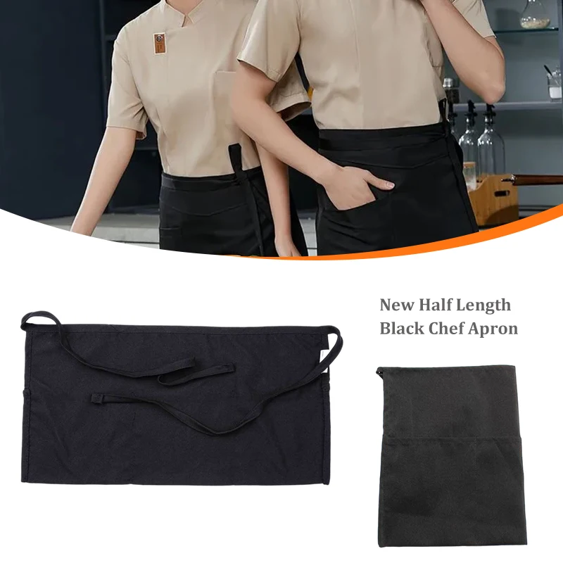 New Black Server Apron, 3 Pocket Waist Waiter Waitress Tip Apron Restaurant