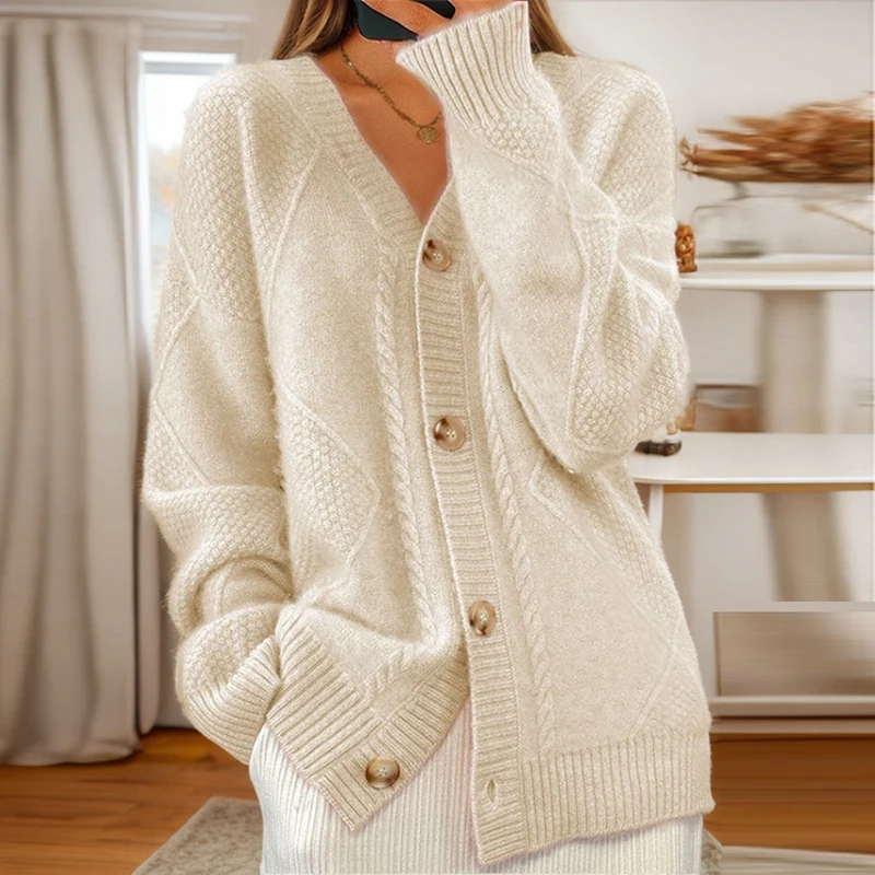 Cardigan maglione lavorato a maglia a maniche lunghe autunno inverno donna maglione oversize jacquard monopetto per giacca da donna