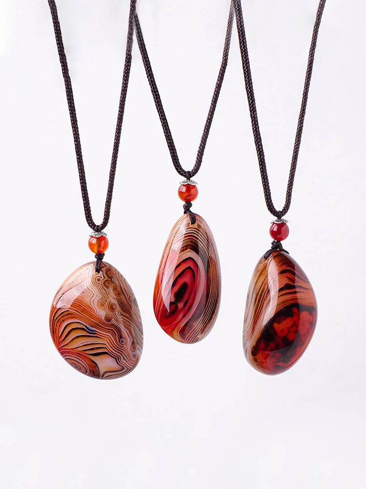 Natural Crystal Agate Pendant - Raw Stone Polished Free-Form Agate Necklace