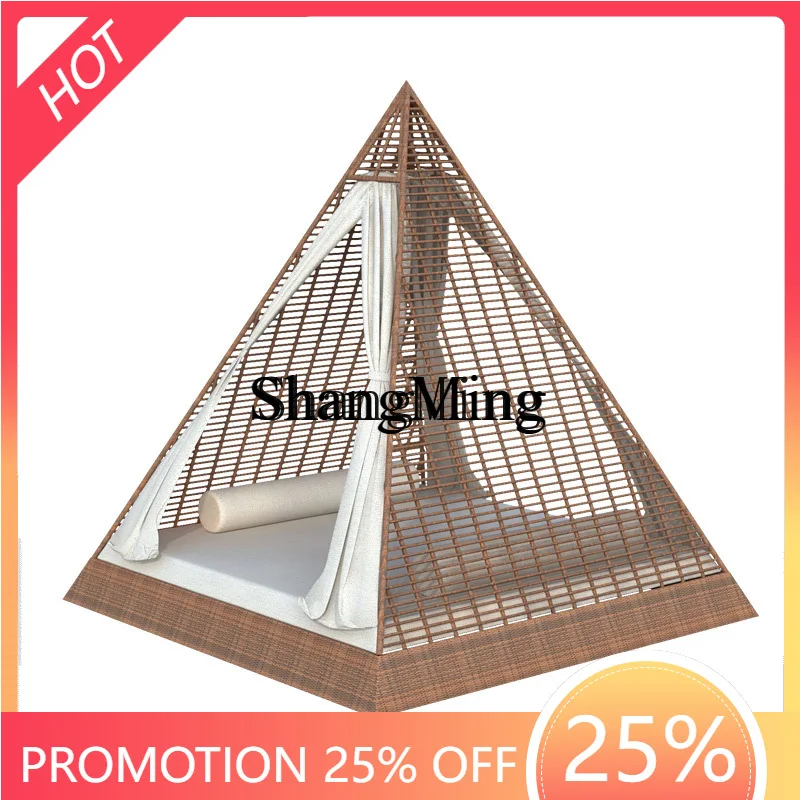 CL Patio al aire libre Rattan Cama redonda creativa Villa Ocio Playa Sofá Vacaciones Piscina Tumbona