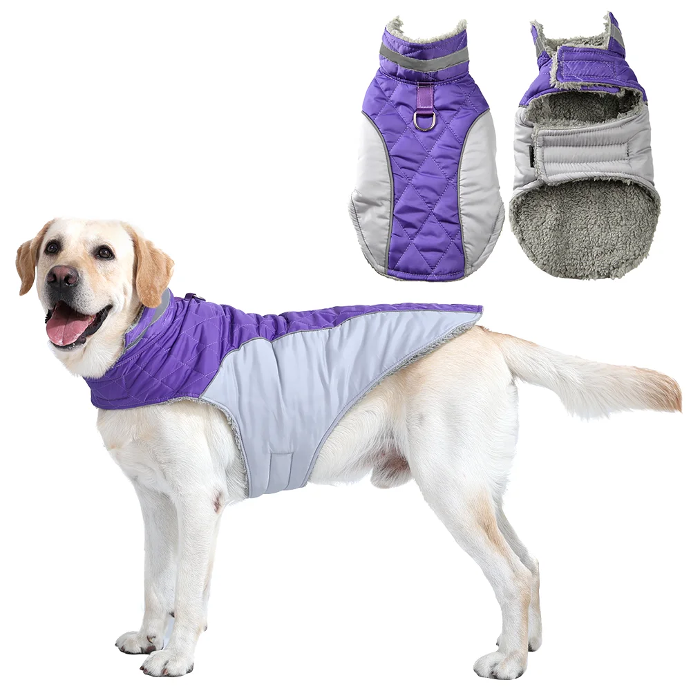 Verdickte Haustierkleidung mit D-Ring, warmer, verstellbarer Hundemantel für den Winter, wasserdichte Haustier-Outfits für kleine große Hunde, Labrador-Jacke