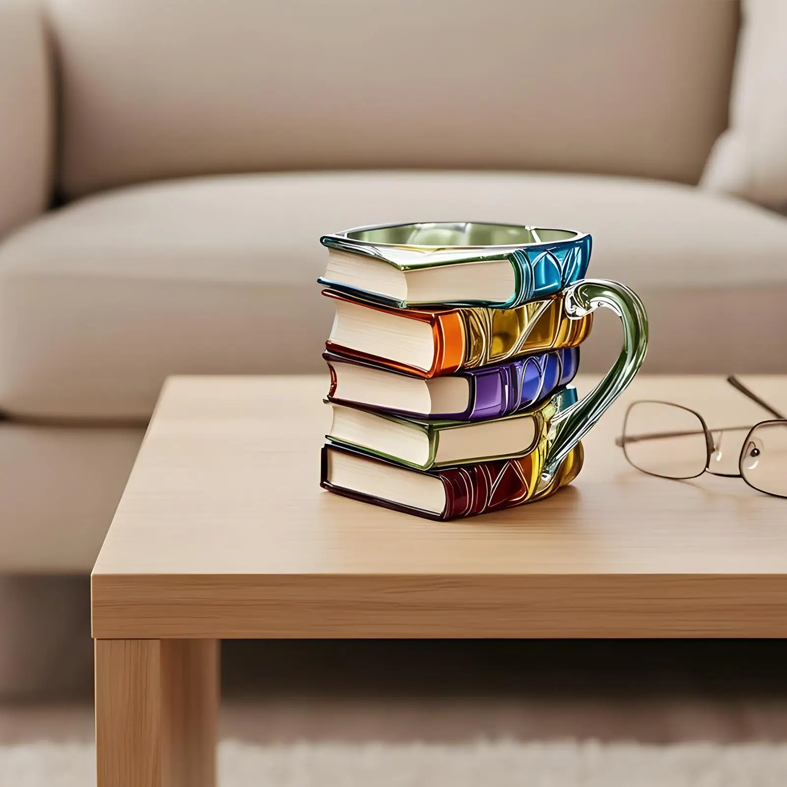 New Painted Book Mug Tea Cups 3D Painted Coffee Cup Book Coffee Mug Unique Colorful Resin Books Stack Coffee Cup Collection Gift