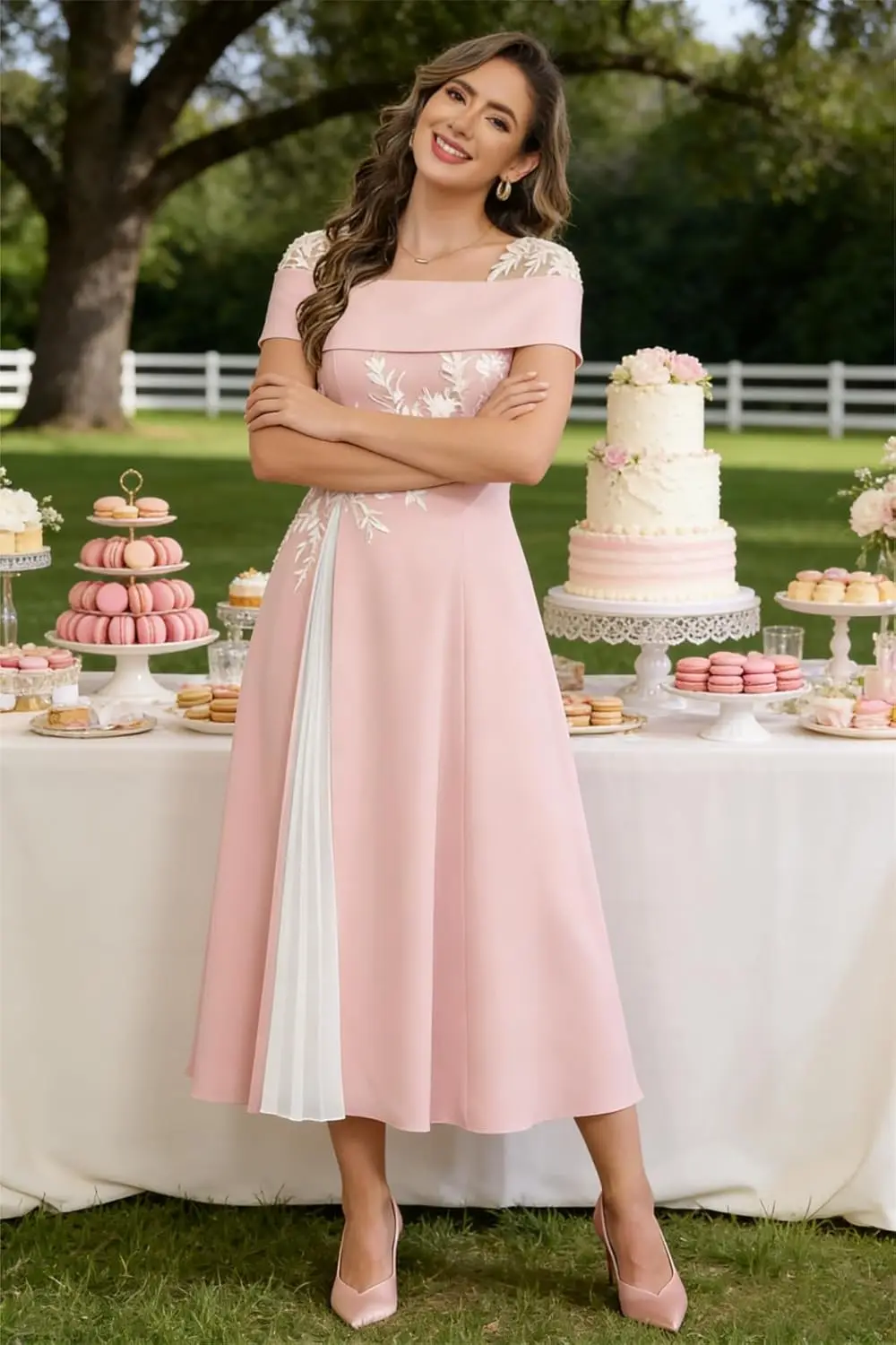 

Customized Off The Shoulder Chiffon Tea Length Mother of Bride Dresses for Women A Line Lace Applique Formal Evening Dress