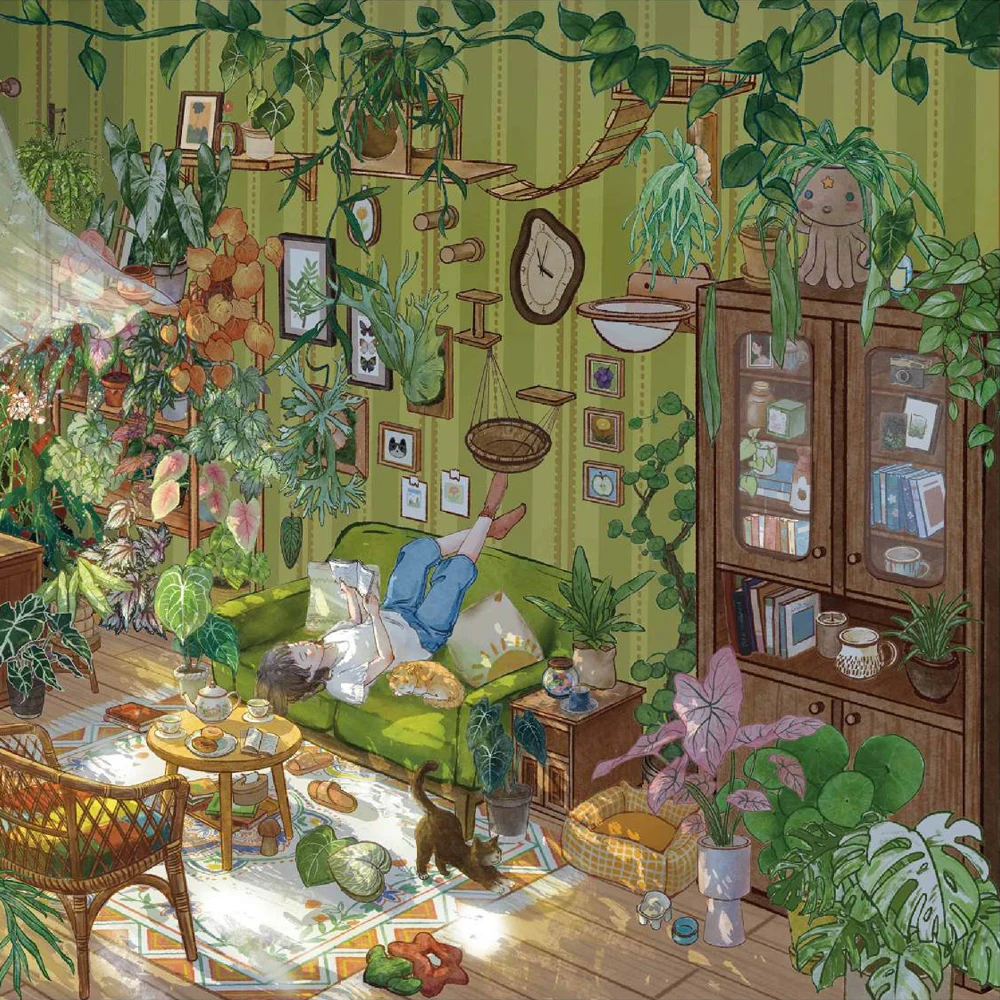 TIANZI 3/6 Pcs Kawaii Ideal Study Room 3D Leisurely Time Landscape Sticker DIY Pocket Cabin Scene Festival Gift