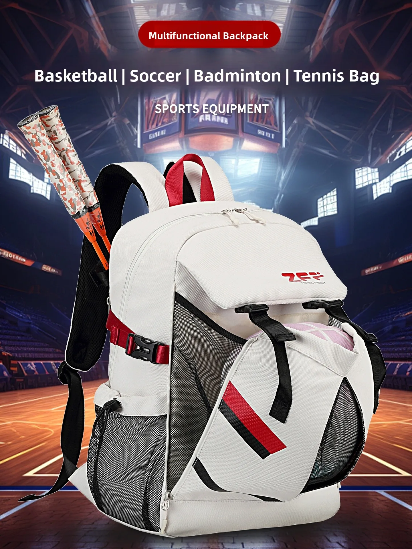 waterproof-large-capacity-tennis-badminton-football-backpack-unisex-multi-functional-sports-travel-bag-casual-simple-style