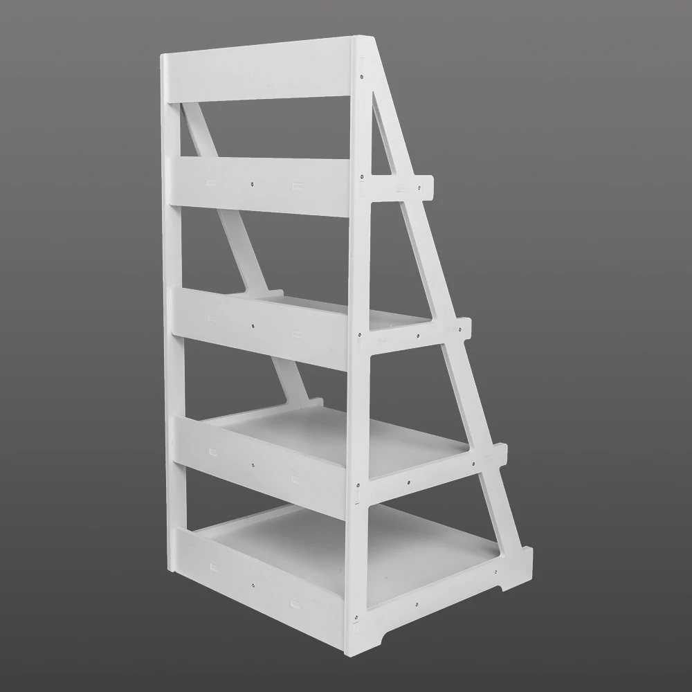 Supporto per piante da scaffale in stile scala a 4 livelli in plastica di legno bianco