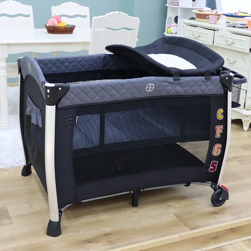 OEM European simple crib  high-quality multi-function portable crib foldable movable double layer crib 0-6 years old