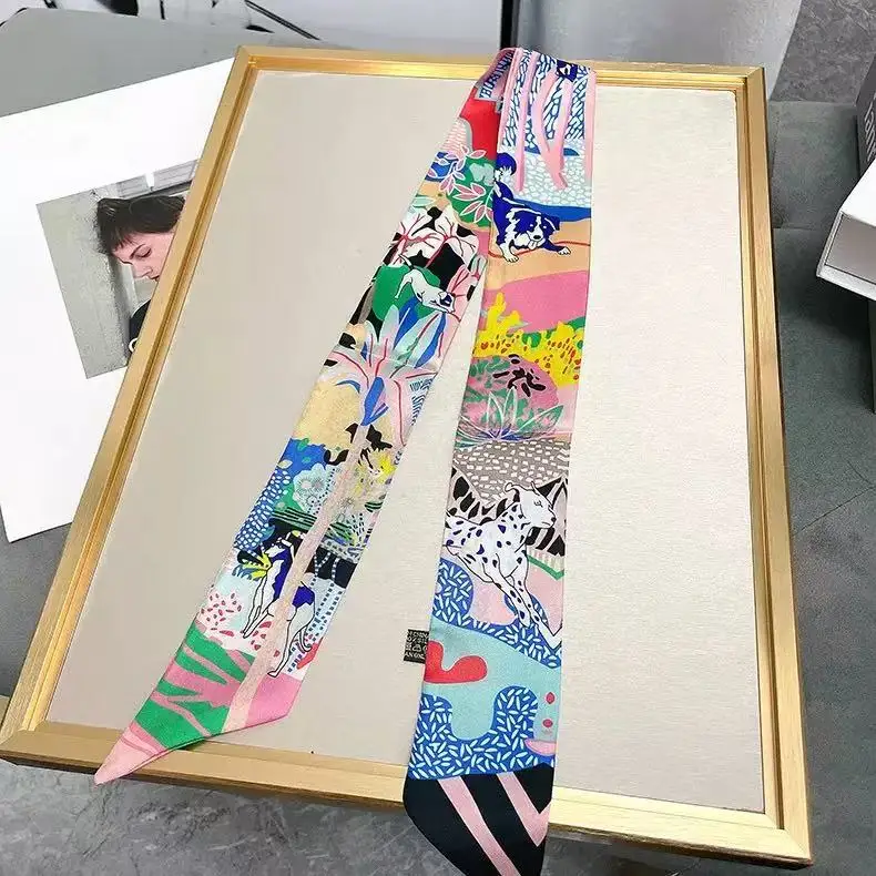 フランスの多用途植物ジャングル子犬ガールラップバッグツイルリボンヘッドバンドリボン小さなスカーフスカーフ卸売5*90cm