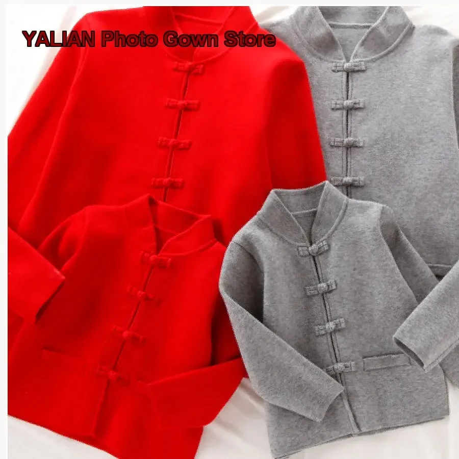 2026 Chinese New Year Traditional Knit Tang Suit for Boys and Girls, Ethnic Parent-Child Cheongsam