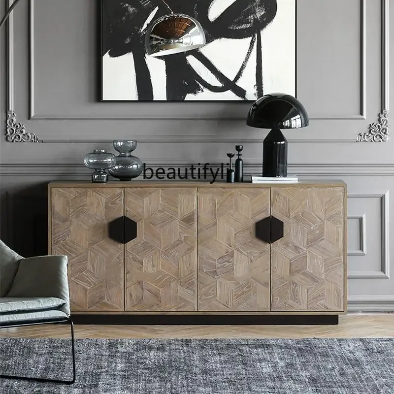 

Nordic solid wood dining side cabinet, retro old floor locker, simple style foyer entry entrance cabinet