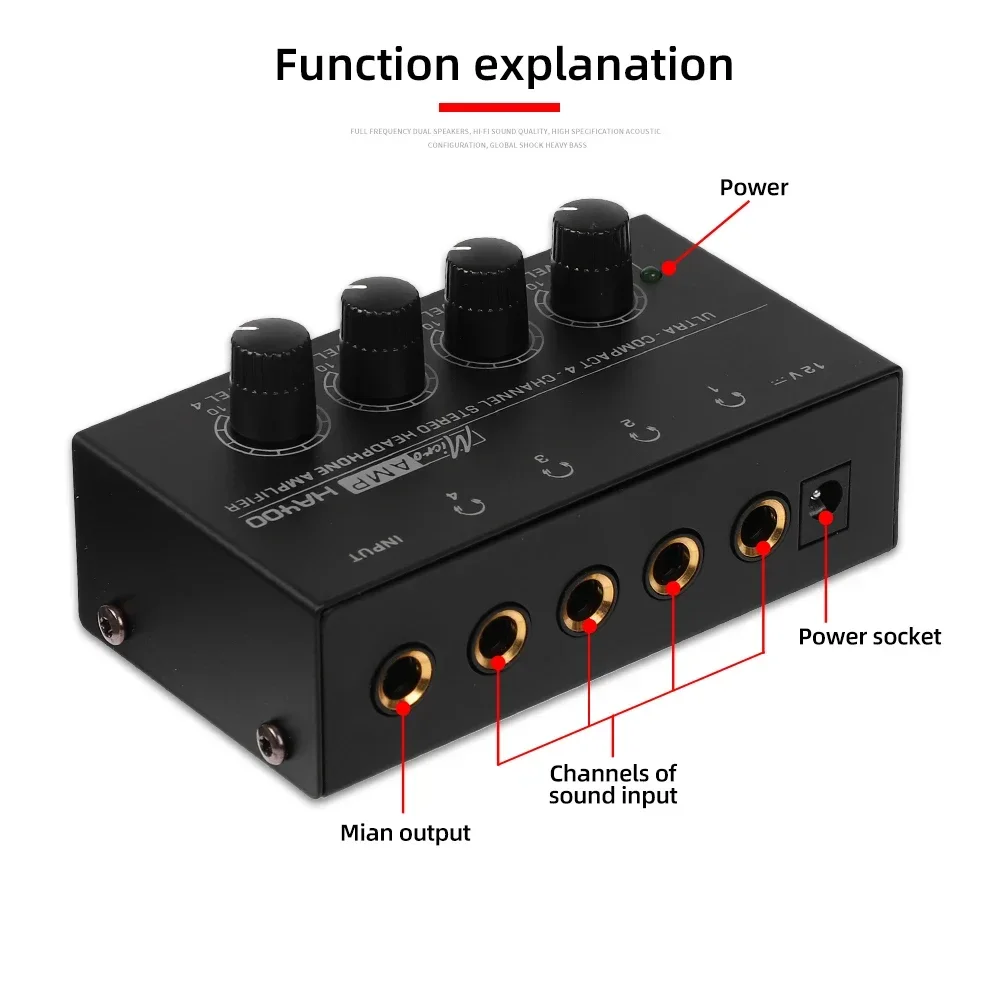 As melhores ofertas 4 canais mini amplificador de fone de ouvido estéreo ha400 amplificador de áudio ultra-compacto com adaptador de energia ue eua plug adaptador