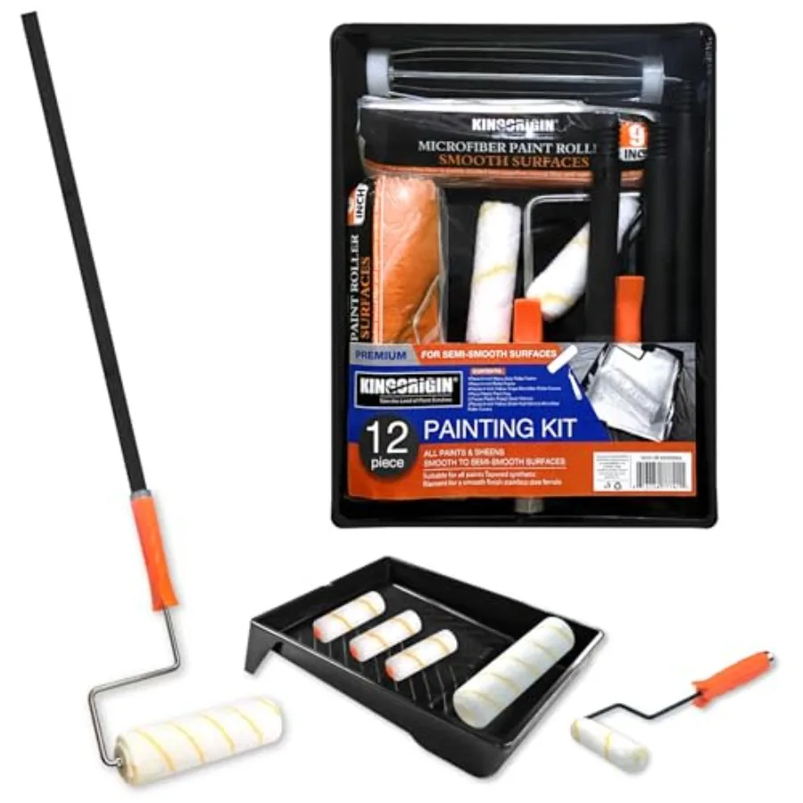 

【В наличии】Набор для покраски King Origin: валик с удлинительной ручкой 3 фута 9 дюймов, валики 4 дюйма, лоток для краски - 12 предметов в комплекте.