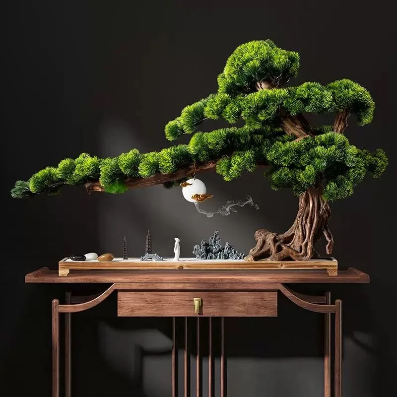 Simulated welcome pine ornament, new Chinese-style living room, entrance, cypress, bonsai decoration, hotel