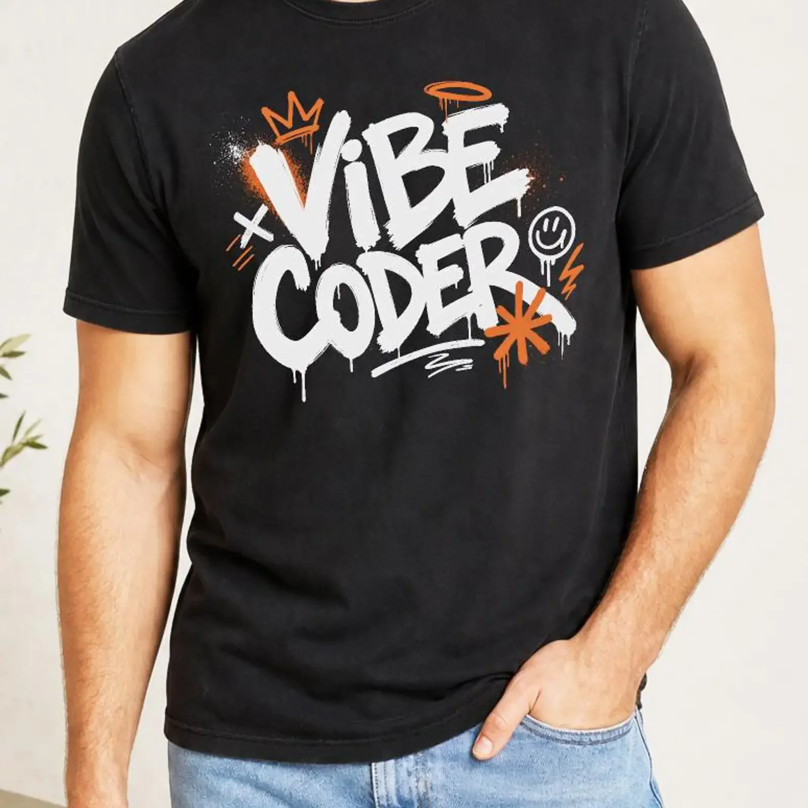 Vibe Coder Graffiti T Shirt AI Programmer Developer Software Engineer Casual Coding vintage Washed Stretched fashion Breathable